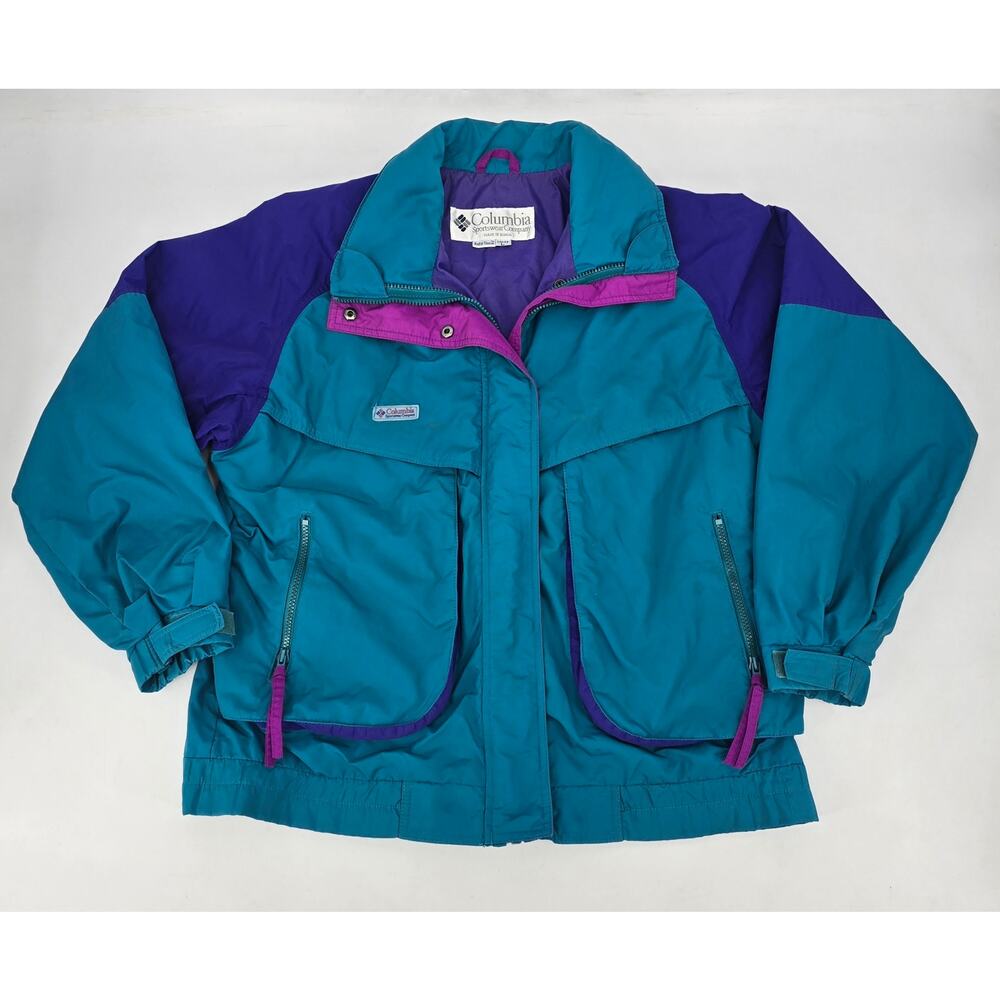 Vintage 90s Columbia Sportswear Colorblock Jacket Large Teal Purple Retro Ski